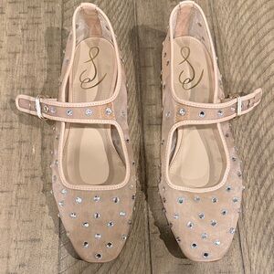 Sam Edelman Nude Rhinestone Embellished Flats